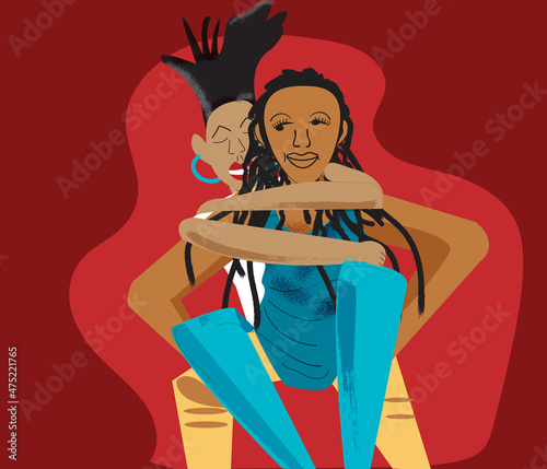 Lesbian woman giving her partner a piggyback ride