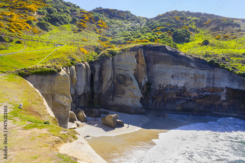 Panoramic View of Tunnel Beach Dunedin, New Zealand, South Island