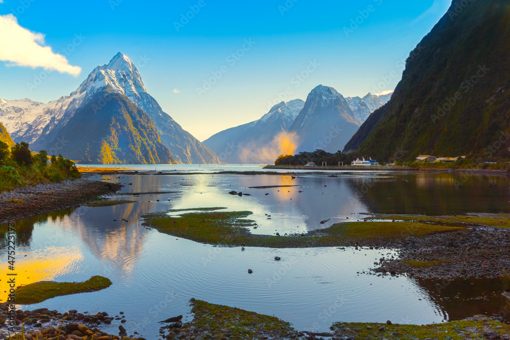Panoramic View at Milford Sound, South Island, New Zealand; Morning Time Scenery