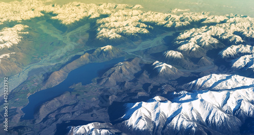 Aerial View of Mountain Ranges Southern Alps, South Island New Zealand