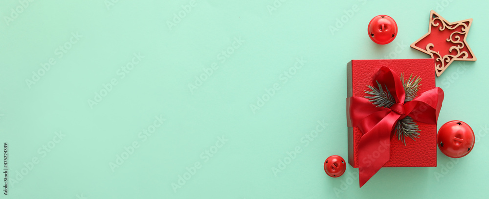 Beautiful Christmas gift on color background with space for text Beautiful Christmas gift on color background with space for text