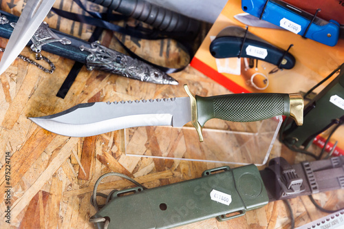 Hunting knife on a showcase of an arms store