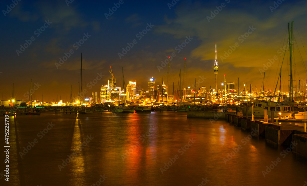 Night View to Auckland New Zealand from Westhaven Boats Marina