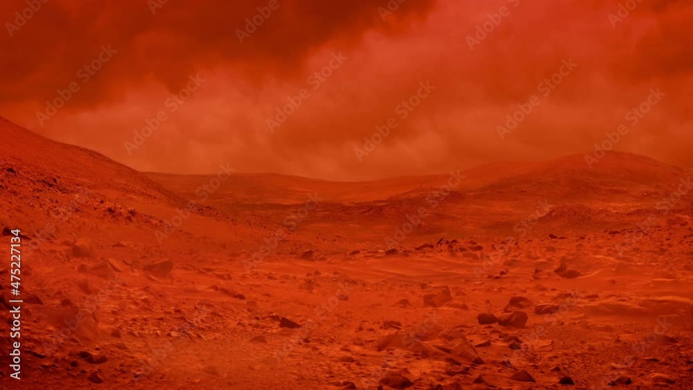 Sandstorm On Mars With Clouds Moving Above