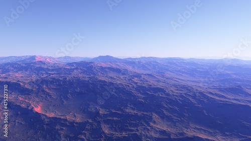 realistic surface of an alien planet, view from the surface of an exo-planet, canyons on an alien planet, stone planet, desert planet 3d render