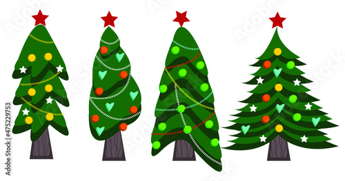 Collection of Christmas decorations, holiday gifts, winter knitted woolen clothes, ginger bread, trees, gifts and penguin. Colorful vector illustration in flat cartoon style