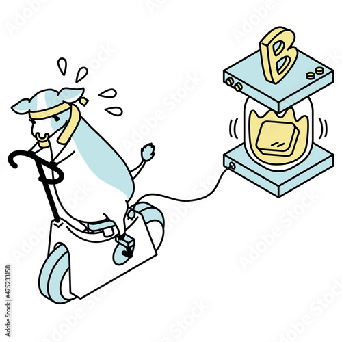 運動のついでに自転車を漕ぎバターを作る牛のアイソメイラスト