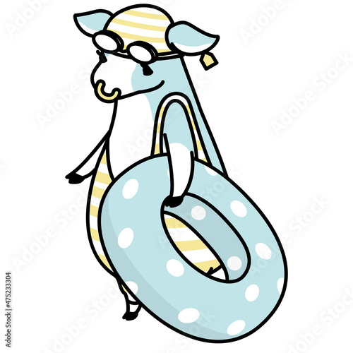 浮き輪を持った水着を着用した可愛い牛のアイソメイラスト