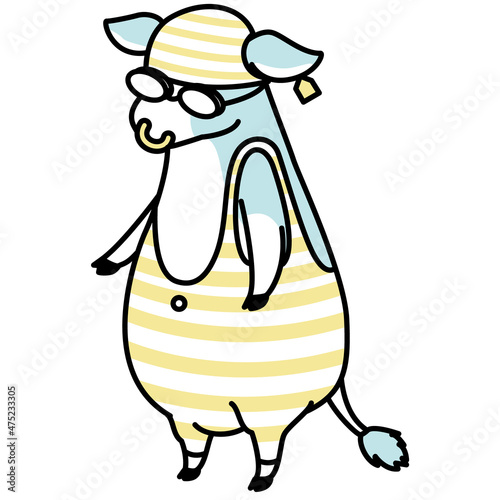 水着を着用した可愛い牛のアイソメイラスト