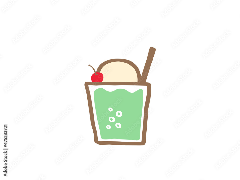 かわいいドリンクのクリームソーダとチェリー 手書き文字イラスト Stock Vector Adobe Stock