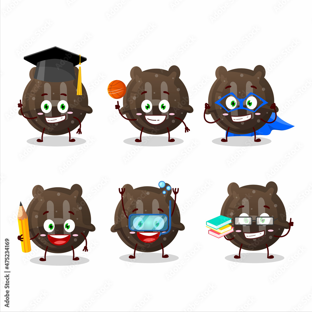 School student of chocolate gummy candy H cartoon character with various expressions