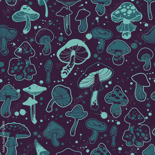 seamless plant pattern of different mushrooms
