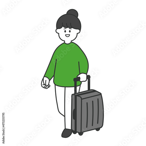 旅行に行く女性　全身　単色