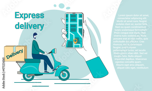 Cargo delivery.Fast delivery service.Couriers deliver goods after online orders.An illustration in the style of a green landing page.