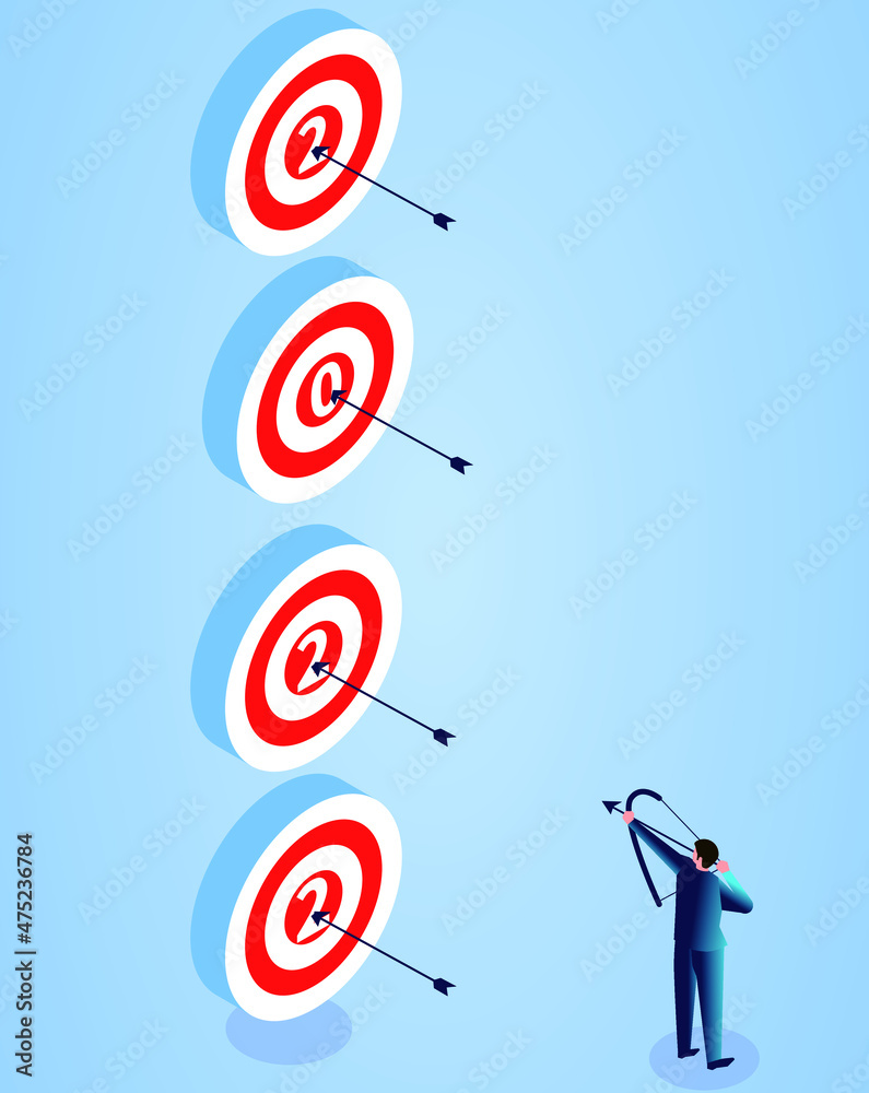Businessman holding bow and arrow shooting target bullseye 2022, new target and plan Businessman holding bow and arrow shooting target bullseye 2022, new target and plan