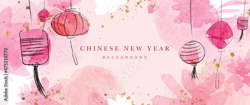 Chinese new year watercolor background vector. Oriental festive art design for place text and product images. Design for sale banner, cover and invitation.
