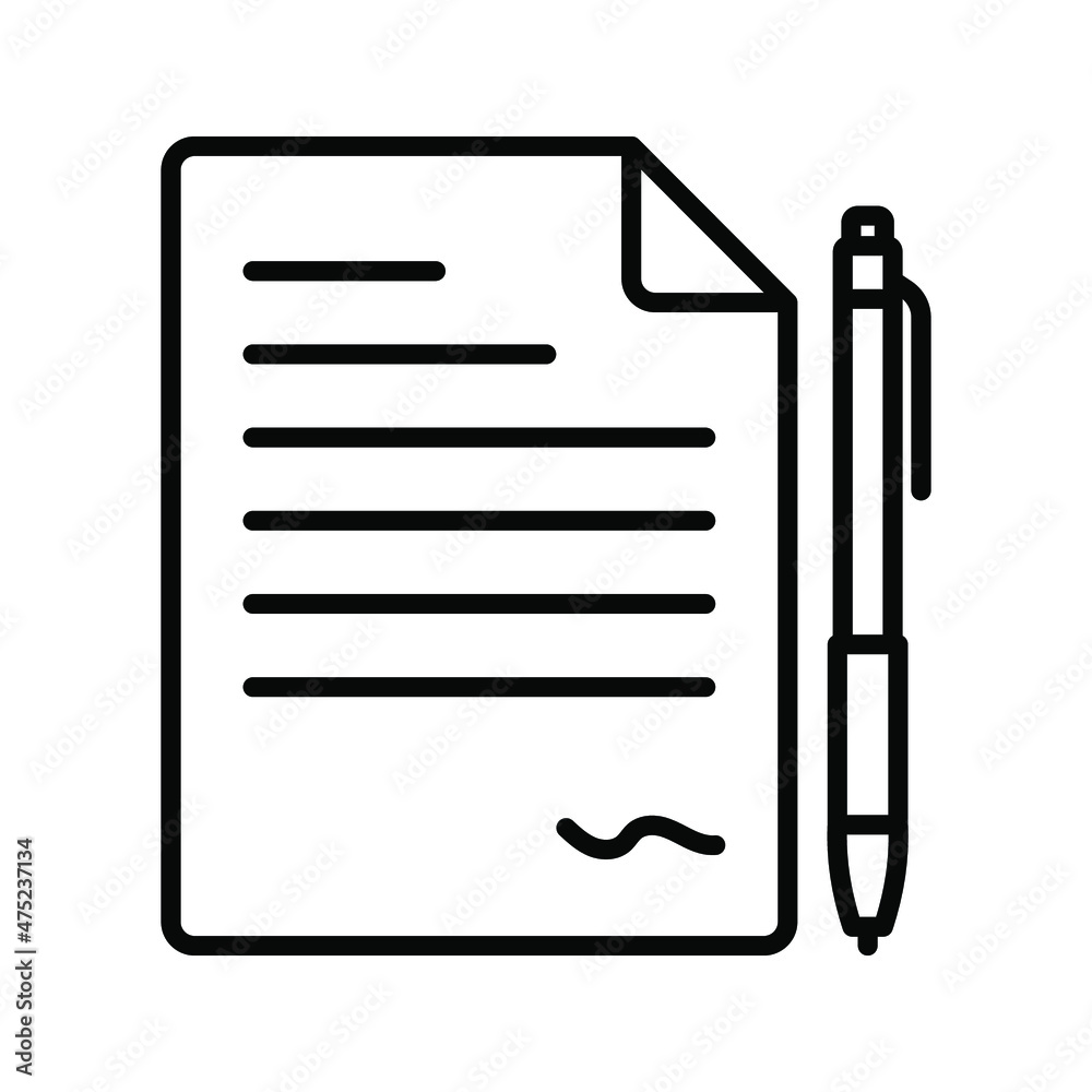 Pen signing a contract icon with signature. Document sign. Vector illustration Pen signing a contract icon with signature. Document sign. Vector illustration