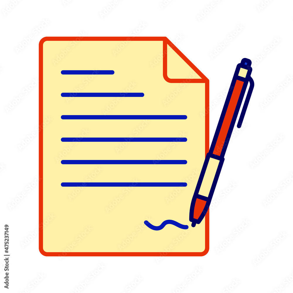 Pen signing a contract icon with signature. Document sign. Vector illustration Pen signing a contract icon with signature. Document sign. Vector illustration
