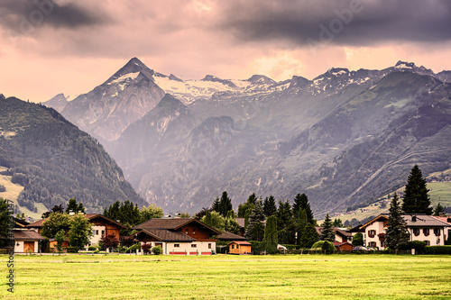 Scenic view of the Kaprun mountain from Zell am See town, Austria photo