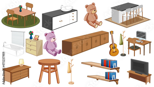 Set of interior furniture and decorations