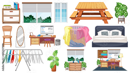 Set of interior furniture and decorations
