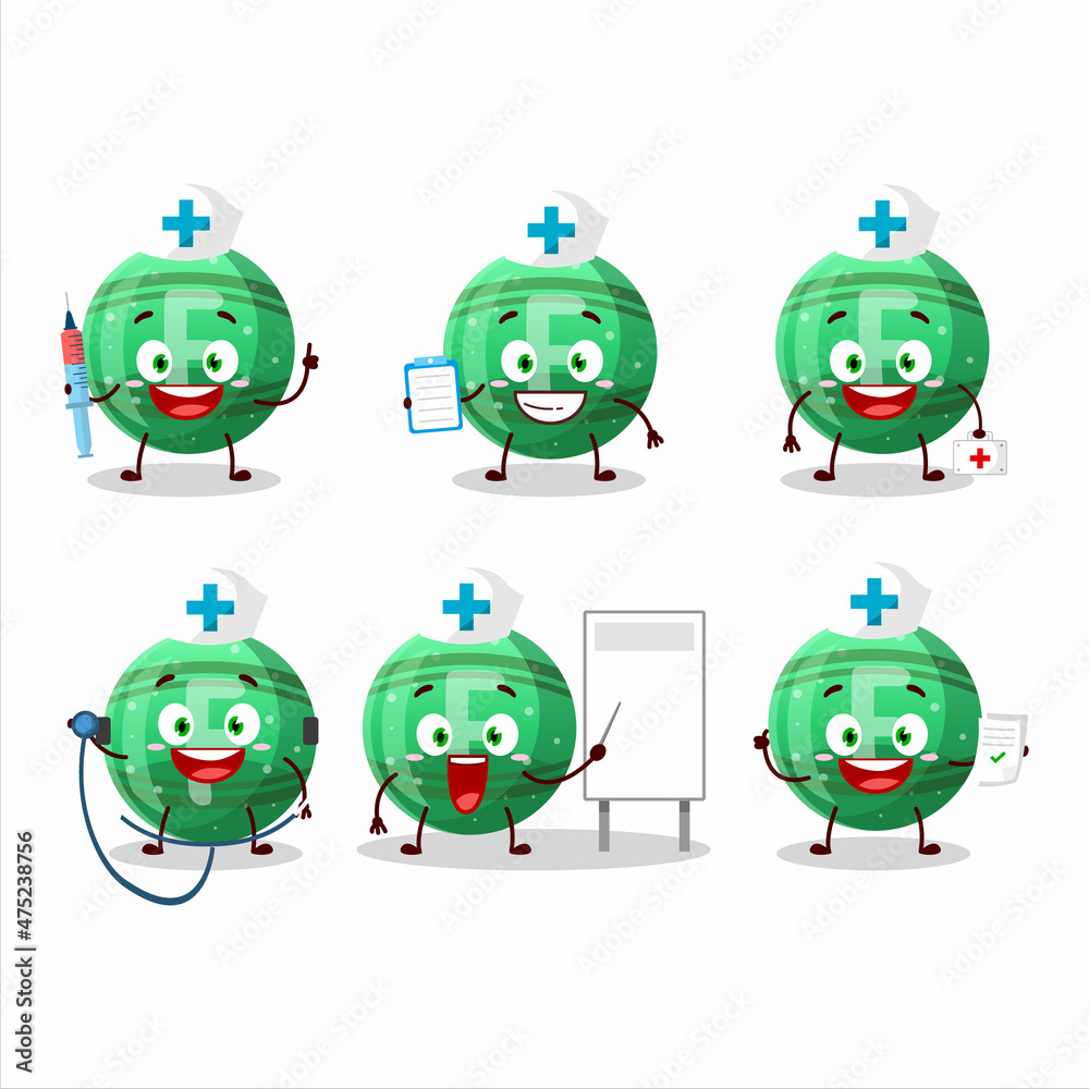 Fototapeta premium Doctor profession emoticon with green gummy candy F cartoon character