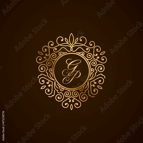 GP initial letter luxury monogram logo, elegant ornamen jewelry, emblem of love shape heart