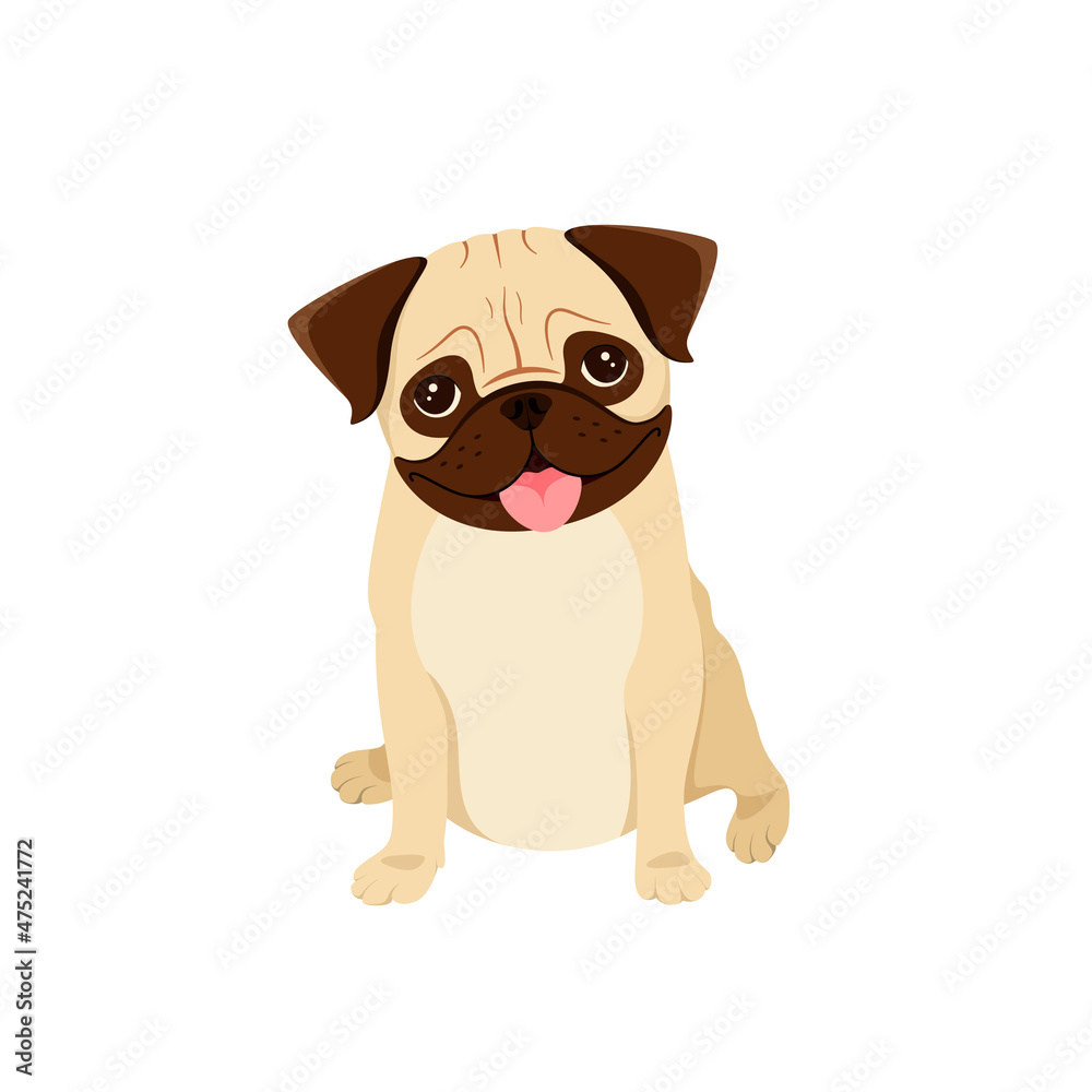 Funny pug on a white background. A dog in a cartoon design.
Funny pug on a white background. A dog in a cartoon design.