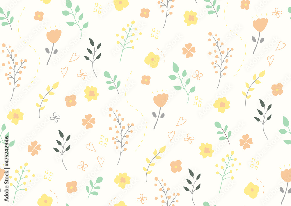 北欧風手描きの花柄背景 北欧風手描きの花柄背景