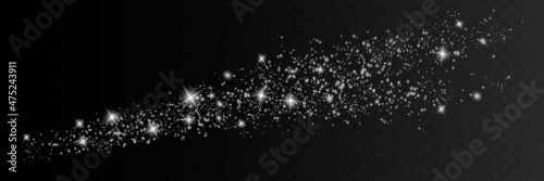Dust white. White sparks and golden stars shine with special light. Vector sparkles on a transparent background.