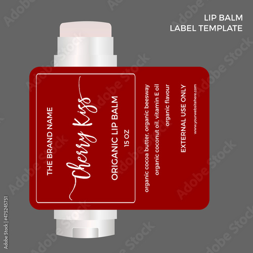 Red cherry kiss lip balm label template, Lip gloss sticker, cosmetic product packaging label