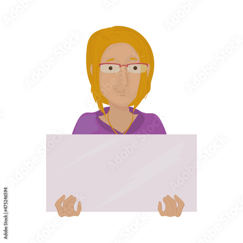 woman holding banner
