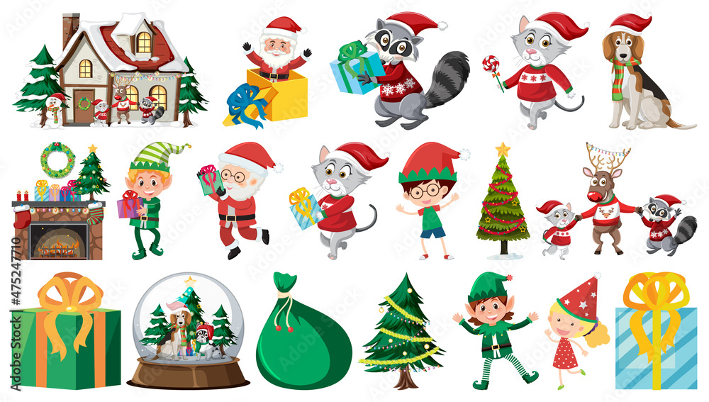 Naklejka premium Isolated Christmas objects set