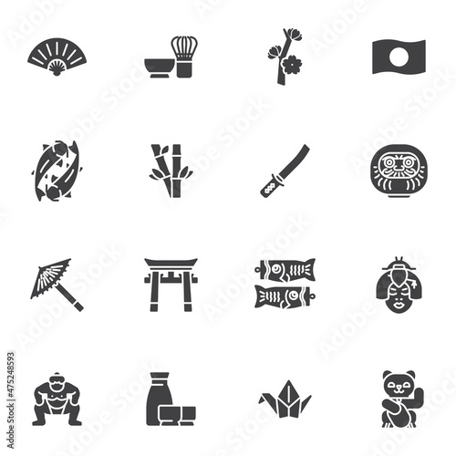 Japanese culture vector icons set