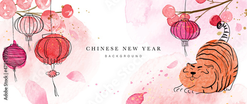 Canvas Chinese new year 2022 year of the tiger watercolor background vector