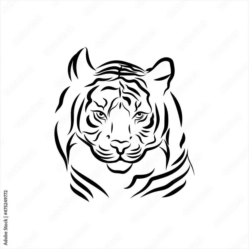 The Chinese symbol of the New Year 2022.Silhouette of a tiger's head isolated on a white background.For banners, postcards, posters with the sign of the Tiger 2022 . Vector illustration. The Chinese symbol of the New Year 2022.Silhouette of a tiger's head isolated on a white background.For banners, postcards, posters with the sign of the Tiger 2022 . Vector illustration.