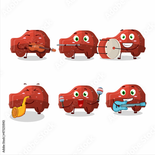 Cartoon character of red car gummy candy playing some musical instruments