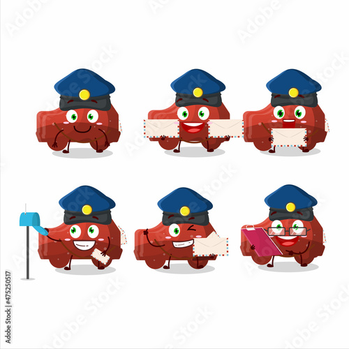 A picture of cheerful red car gummy candy postman cartoon design concept