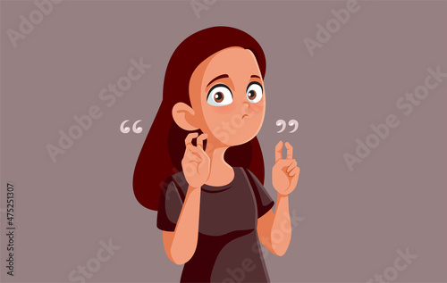 Teen Girl Making Air Quote Sign Vector Cartoon Illustration