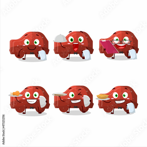 happy red car gummy candy waiter cartoon character holding a plate