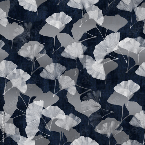 Abstract Ginkgo Biloba Leaves Seamless Pattern Trendy Fashion Colors Textured Background Stylish Creative Design Perfect for Allover Fabric Print or Wrapping Paper