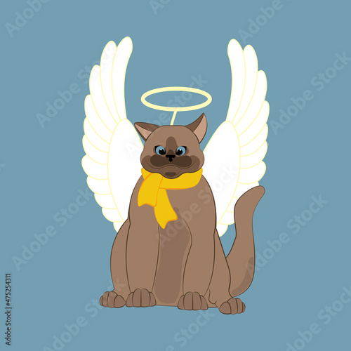 Cat with christmas angel wings and nimbus