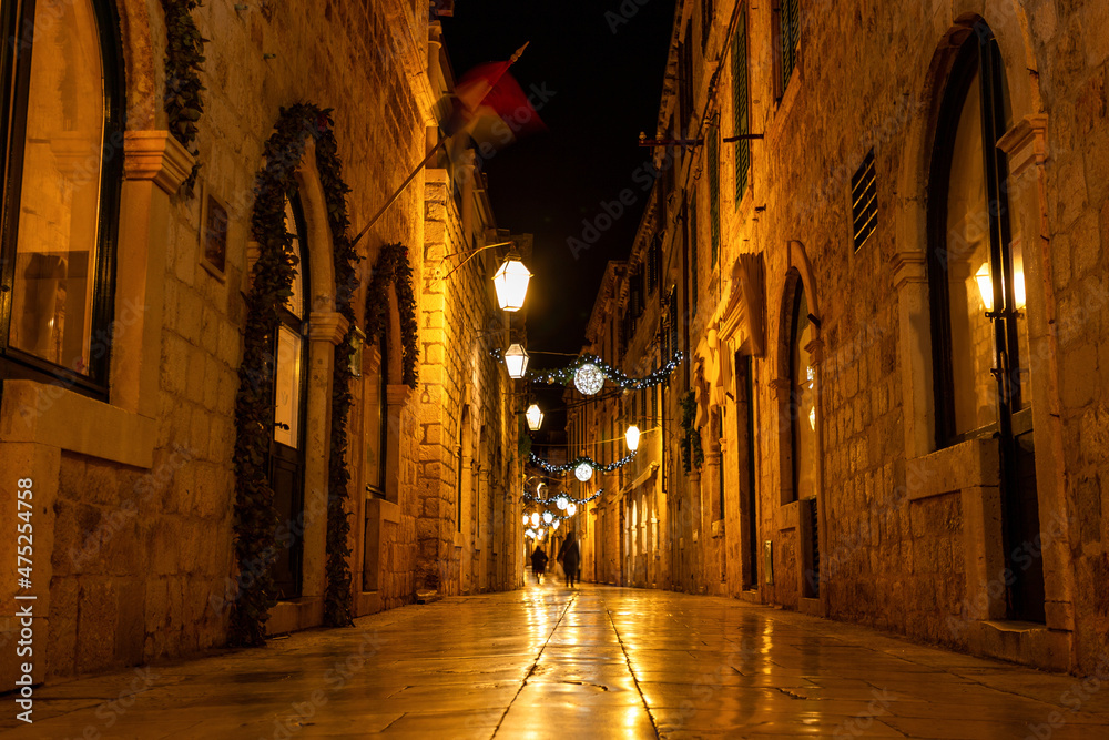Night streets in magic historic city dubrovnik