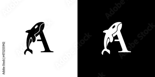 Modern and attractive letter A initial whale logo design