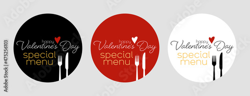 Valentine's day special menu set. Flat vector logo.
