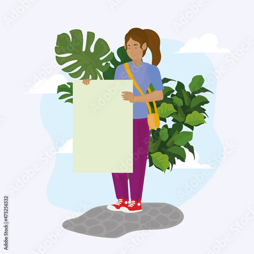 activist girl with leaves