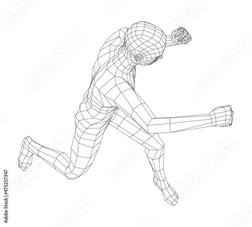 Wireframe boxing man. 3d illustration