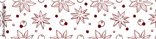 Vector seamless pattern of star anise, pepper in doodle style. Background or texture of seasonings, food additive, spice