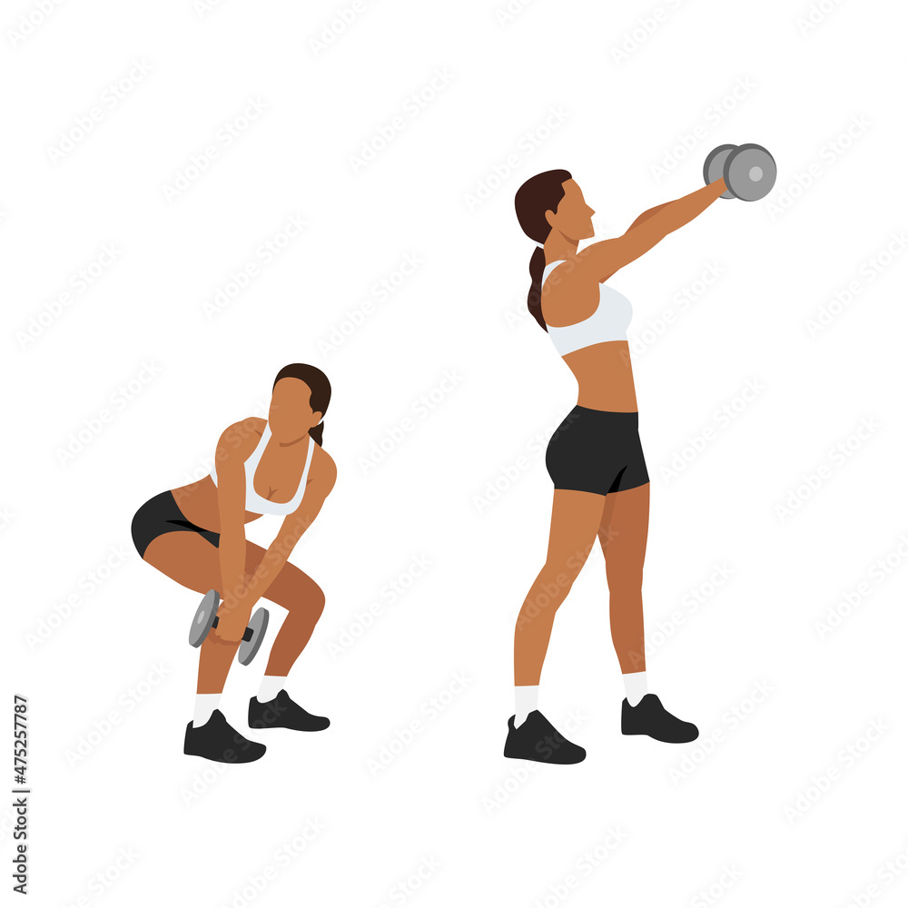 Woman doing Dumbbell wood chops exercise. Flat vector illustration isolated on white background Woman doing Dumbbell wood chops exercise. Flat vector illustration isolated on white background
