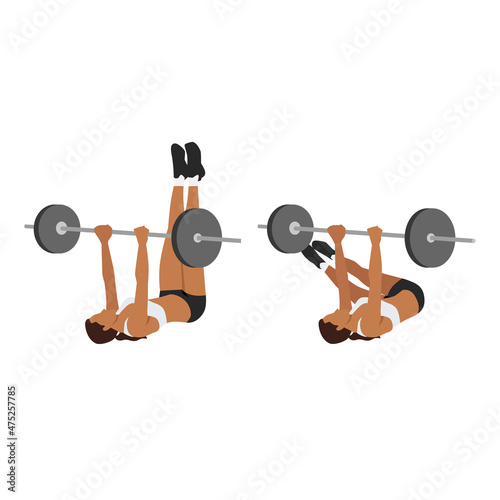 Woman doing Barbell windshield wipers exercise. Flat vector illustration isolated on white background
